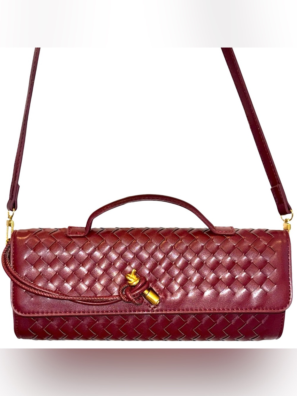 UPBULL Maroon Woven Vegan Leather E/W Clutch/Top Handle/x-body Bag - NWOT